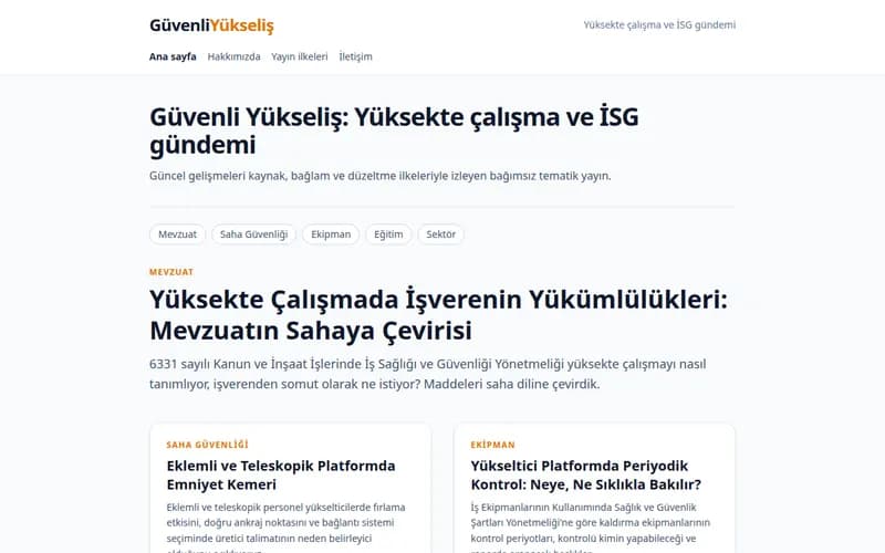 Güvenli Yükseliş - İş Sağlığı ve Güvenliği Haberleri