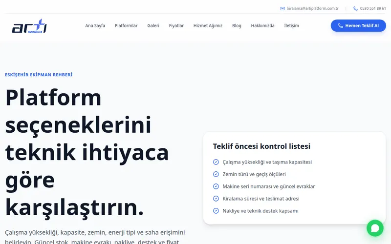 Eskişehir Platform Kiralama - Ekipman Kataloğu